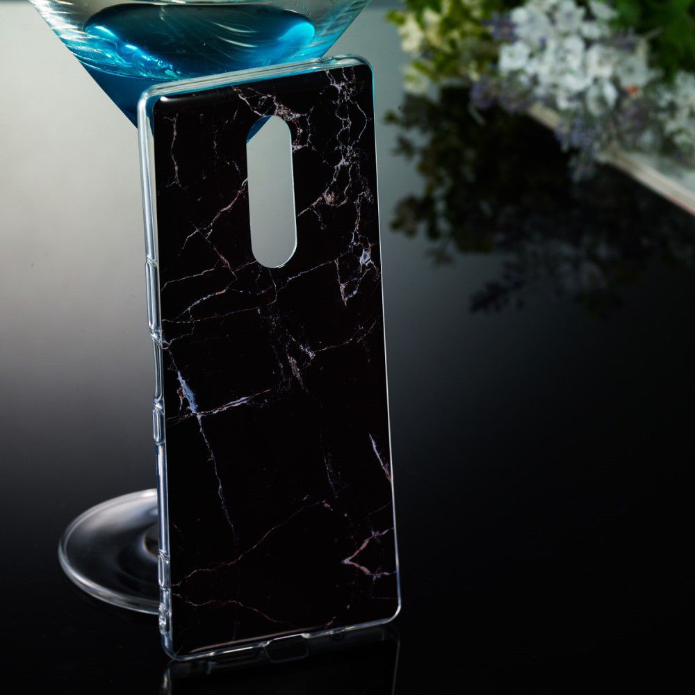 Sony Xperia 1 TPU Back Cover met Marmer Print Zwart afbeelding 4