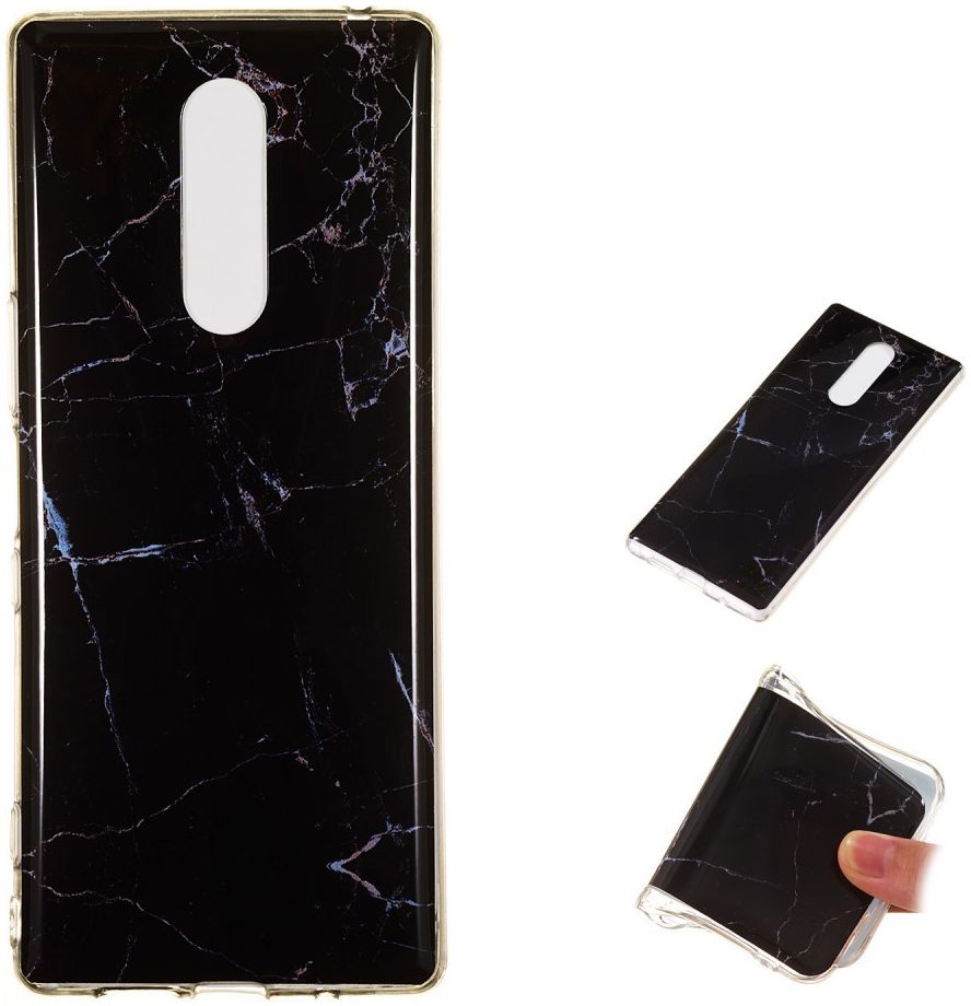 Sony Xperia 1 TPU Back Cover met Marmer Print Zwart afbeelding 5