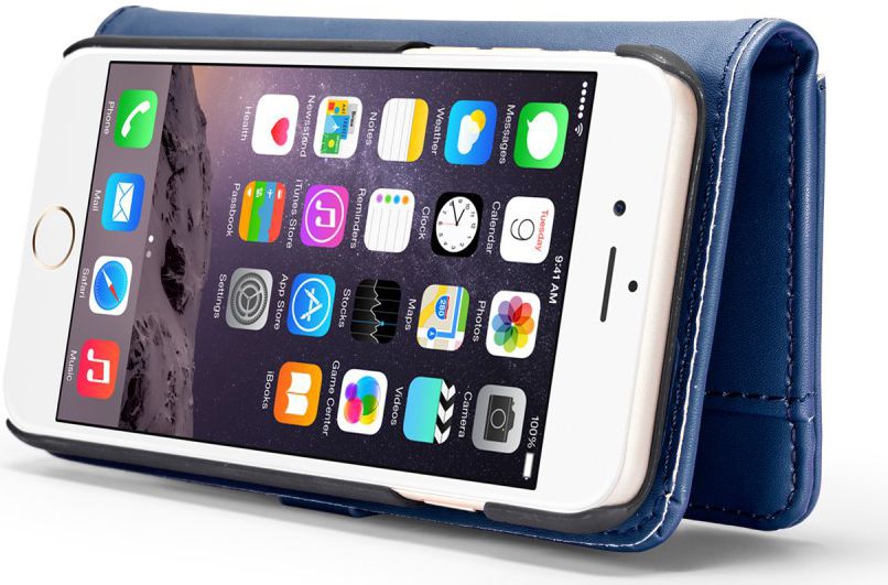 Apple iPhone 6s Plus Leren 2-in-1 Bookcase en Back Cover Hoesje Blauw afbeelding 11