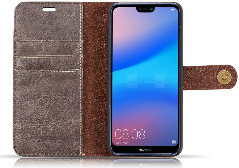 Huawei P20 Lite Leren Portemonnee Hoesje Grijs afbeelding 14