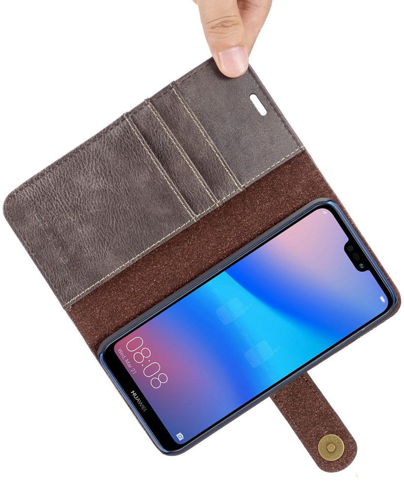 Huawei P20 Lite Leren Portemonnee Hoesje Grijs afbeelding 15