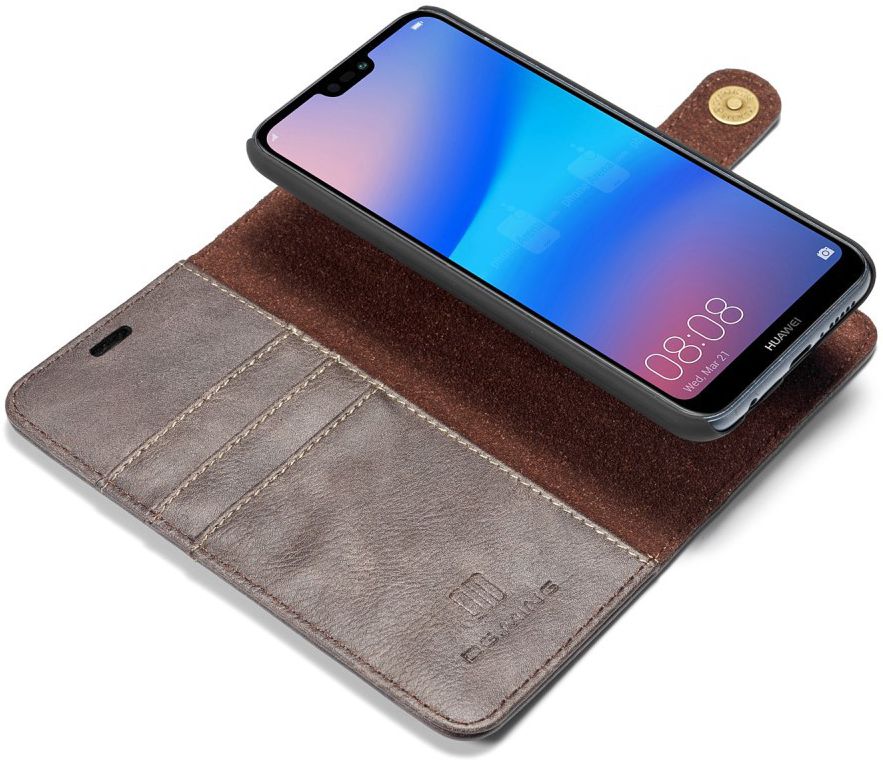 Huawei P20 Lite Leren Portemonnee Hoesje Grijs afbeelding 3