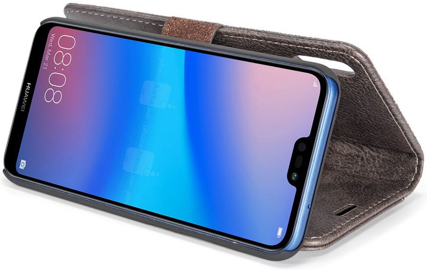 Huawei P20 Lite Leren Portemonnee Hoesje Grijs afbeelding 4