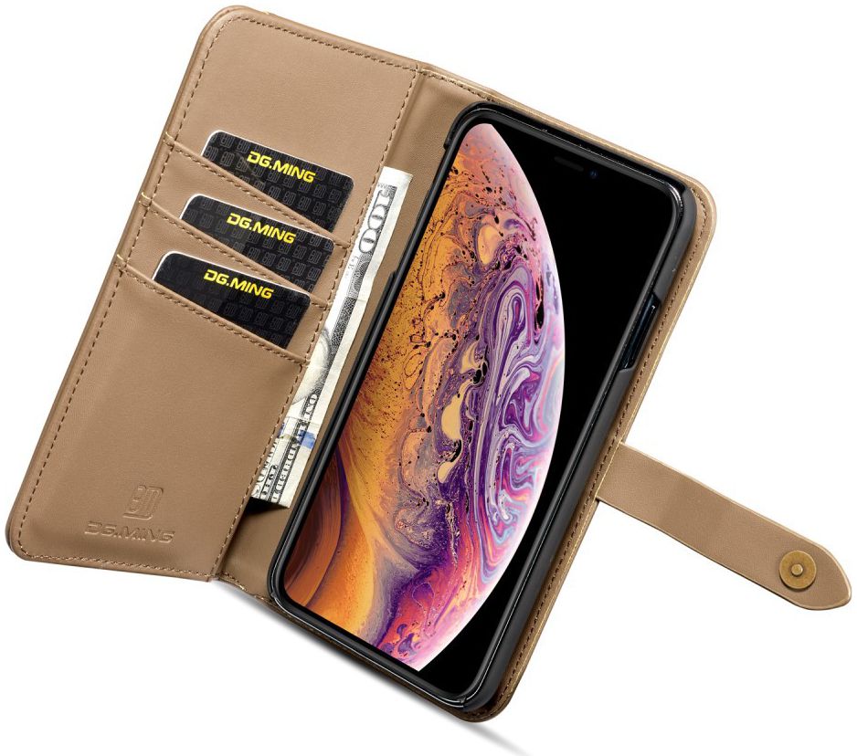 Apple iPhone XS Max Leren 2-in-1 Bookcase en Back Cover Hoesje Bruin afbeelding 4