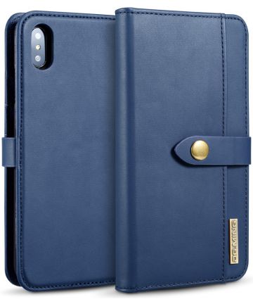 Apple iPhone XS Max Leren 2-in-1 Bookcase en Back Cover Hoesje Blauw Hoesjes