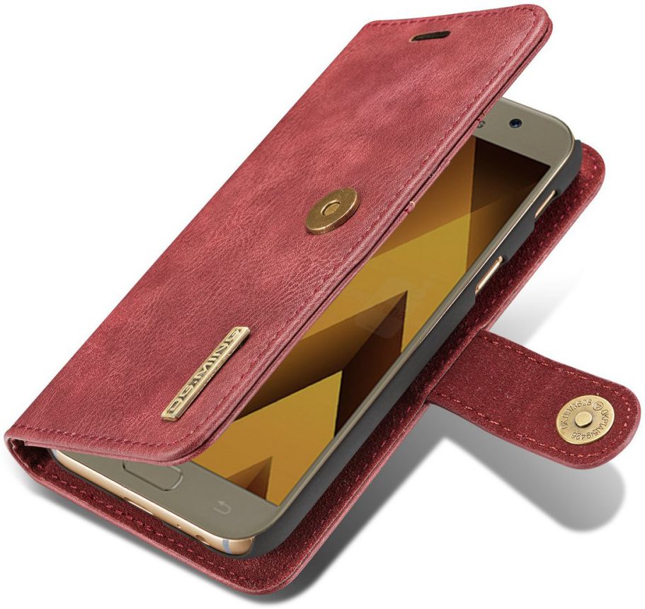 Samsung Galaxy A5 (2017) Echt Leren Portemonnee Hoesje Rood afbeelding 4