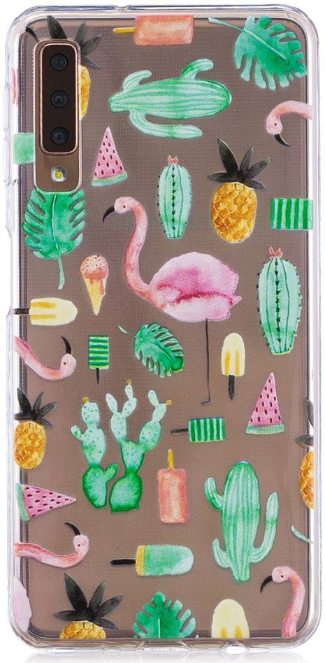 Samsung Galaxy A7 (2018) Transparant Hoesje met Print Flamingo afbeelding 1