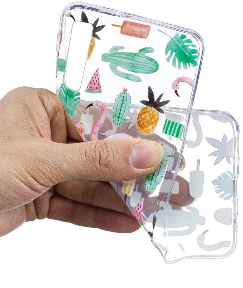 Samsung Galaxy A7 (2018) Transparant Hoesje met Print Flamingo afbeelding 2