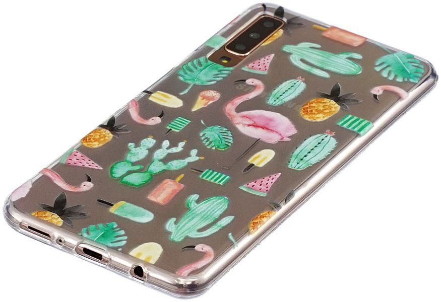 Samsung Galaxy A7 (2018) Transparant Hoesje met Print Flamingo afbeelding 3