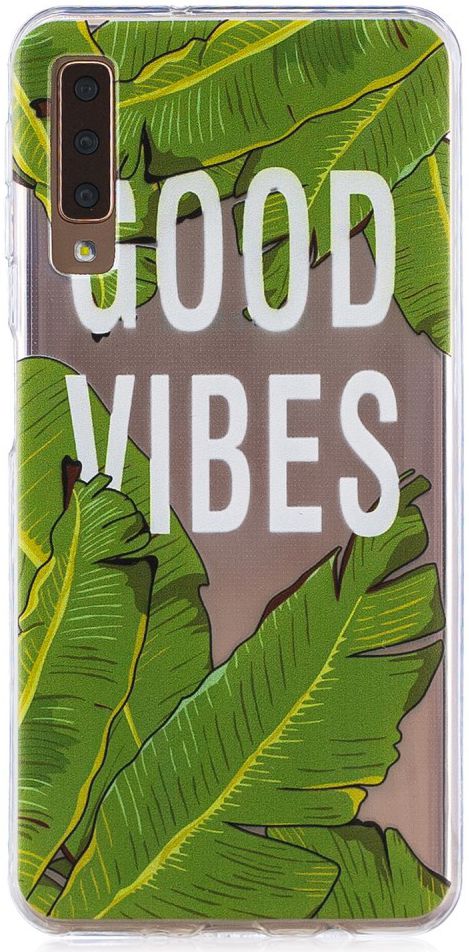 Samsung Galaxy A7 (2018)Transparant Hoesje met Print Green Leaves afbeelding 1