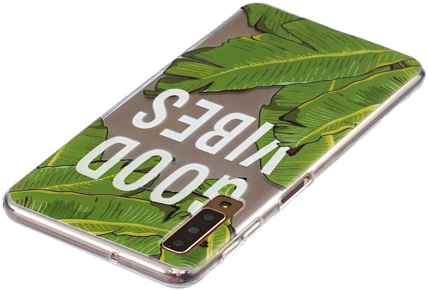 Samsung Galaxy A7 (2018)Transparant Hoesje met Print Green Leaves afbeelding 3