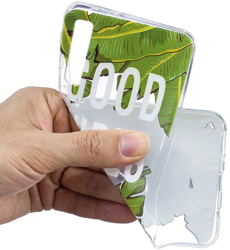 Samsung Galaxy A7 (2018)Transparant Hoesje met Print Green Leaves afbeelding 4