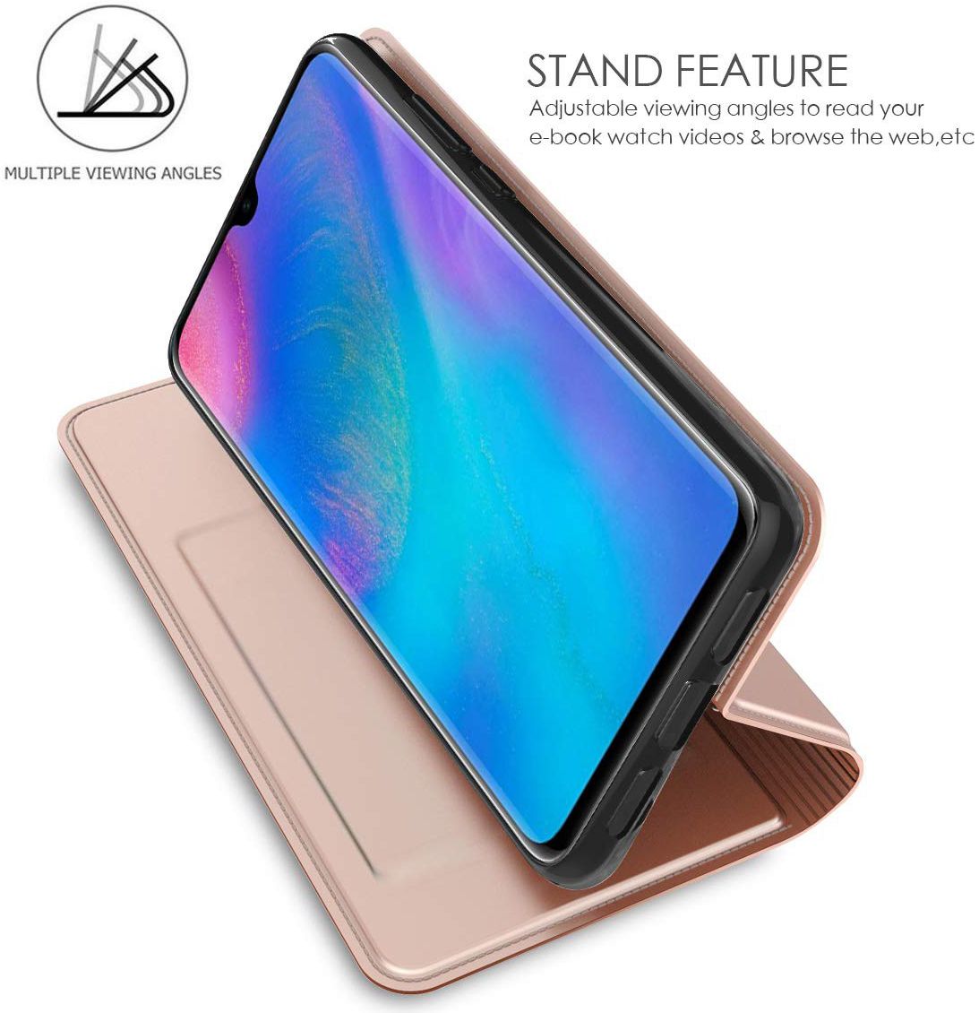 Huawei P30 Pro Flip Hoesje met Kaart Houder Roze Goud afbeelding 2