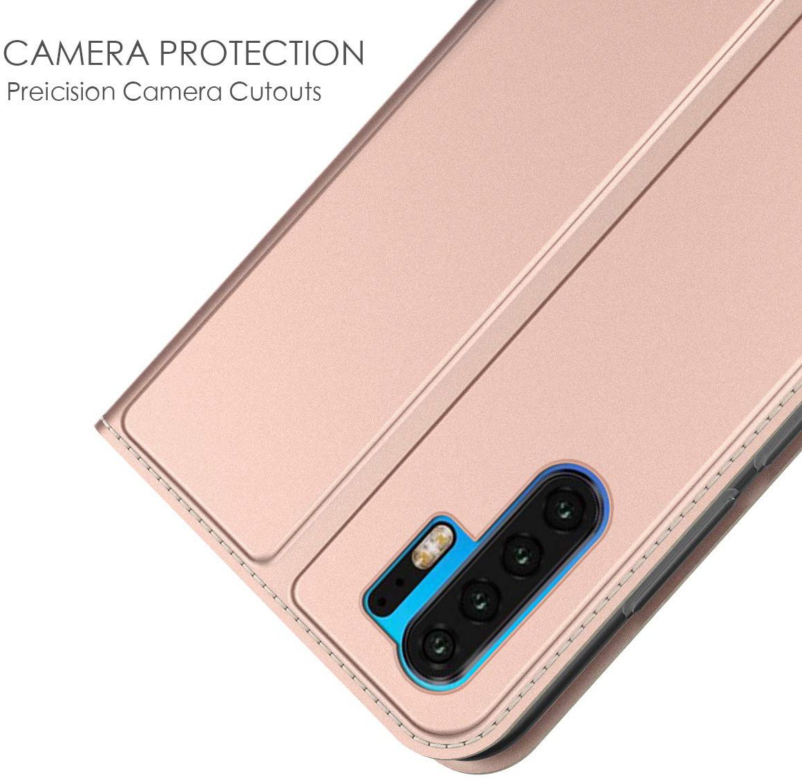 Huawei P30 Pro Flip Hoesje met Kaart Houder Roze Goud afbeelding 3
