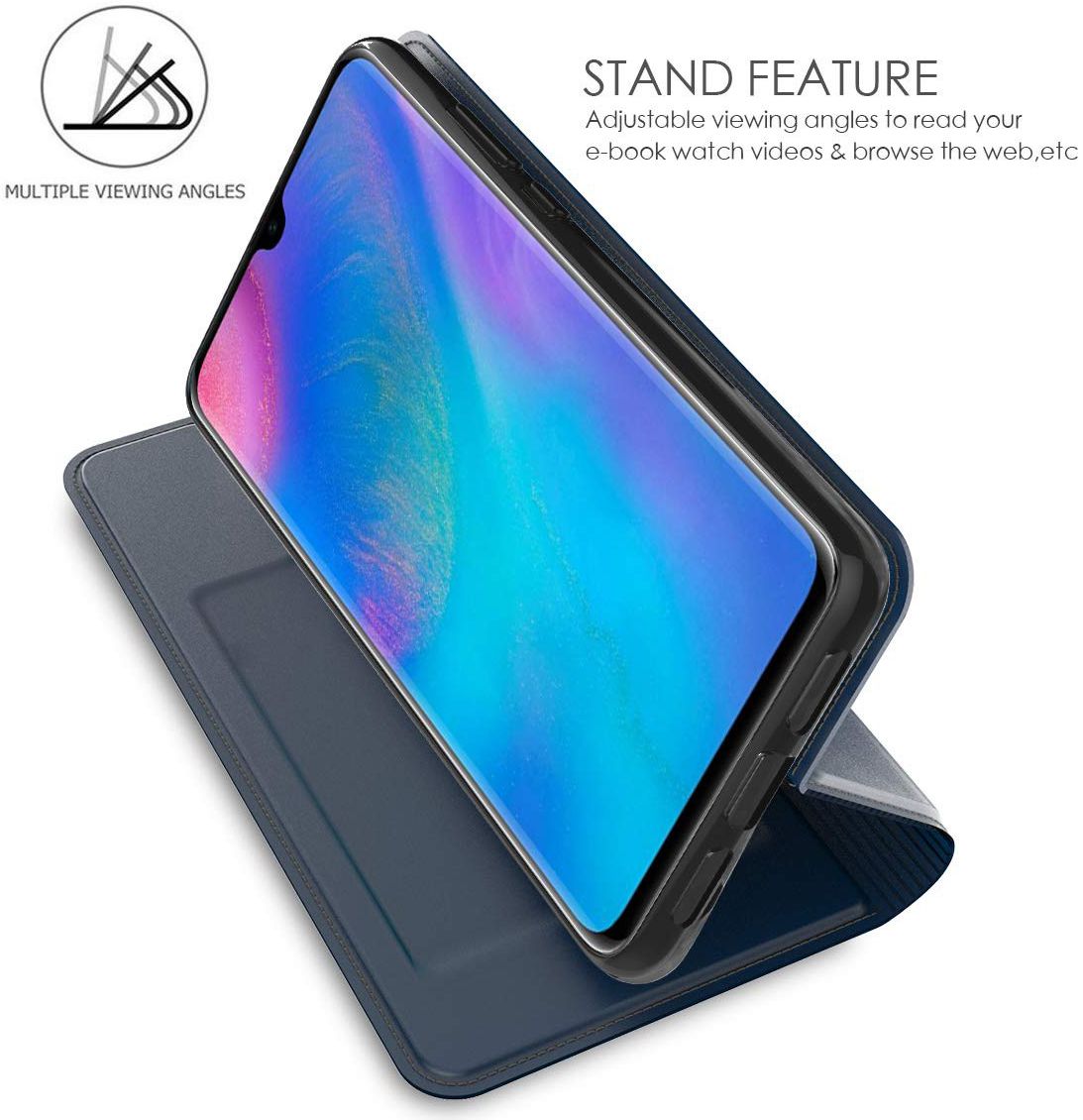 Huawei P30 Pro Flip Hoesje met Kaart Houder Blauw afbeelding 2