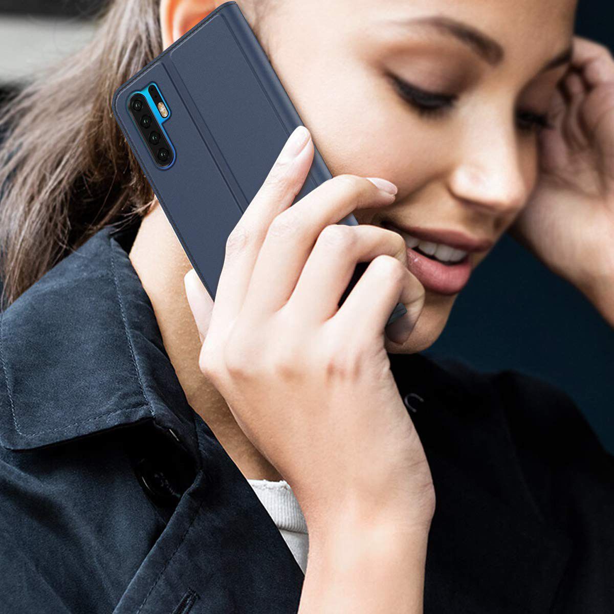Huawei P30 Pro Flip Hoesje met Kaart Houder Blauw afbeelding 4