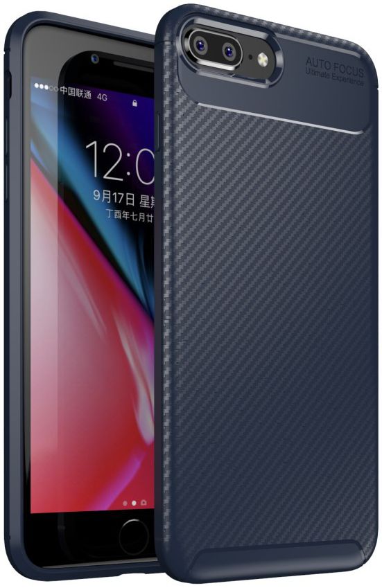 Apple iPhone 7 / 8 Plus Siliconen Carbon Hoesje Blauw afbeelding 1