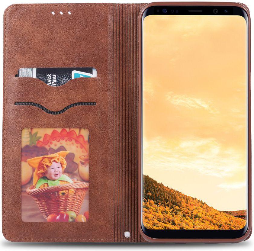 AZNS Samsung Galaxy S8 Leren Stand Portemonnee Hoesje Coffee afbeelding 2