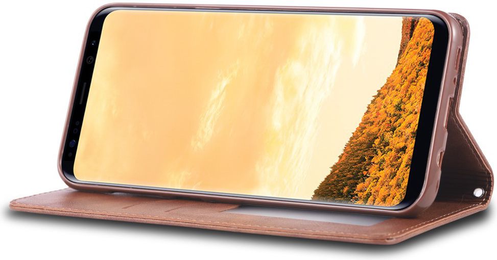 AZNS Samsung Galaxy S8 Leren Stand Portemonnee Hoesje Coffee afbeelding 4