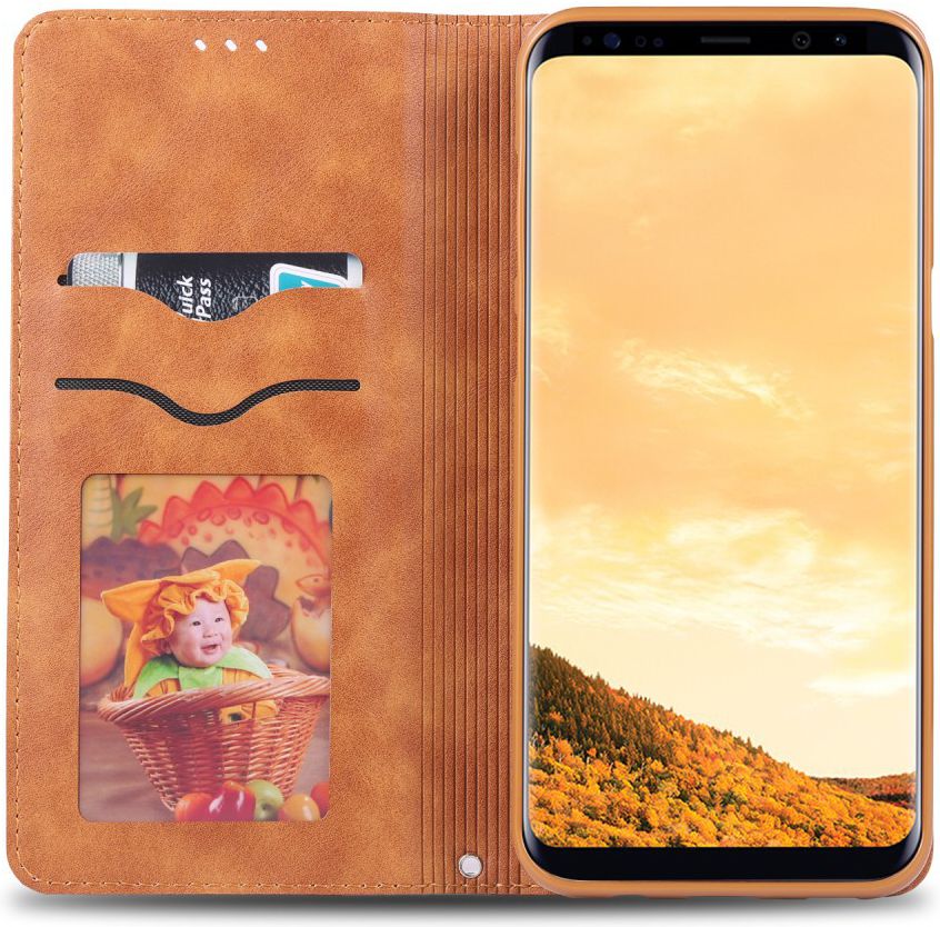 AZNS Samsung Galaxy S8 Leren Stand Portemonnee Hoesje Bruin afbeelding 2