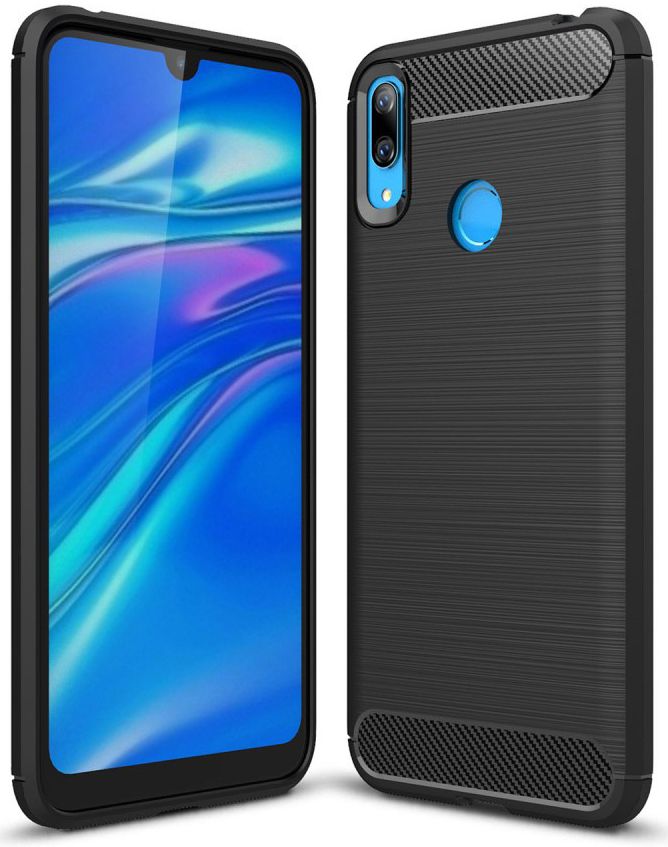 Huawei Y7 (2019) Geborsteld TPU Hoesje Zwart afbeelding 1