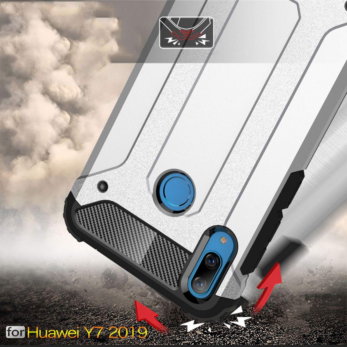 Huawei Y7 (2019) Hybride Armor Hoesje Wit afbeelding 2