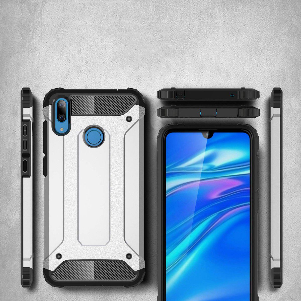 Huawei Y7 (2019) Hybride Armor Hoesje Wit afbeelding 3