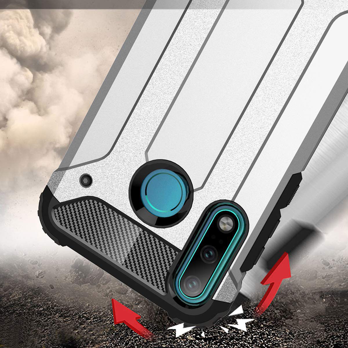 Huawei P30 Lite Hoesje Shock Proof Hybride Backcover Wit afbeelding 2