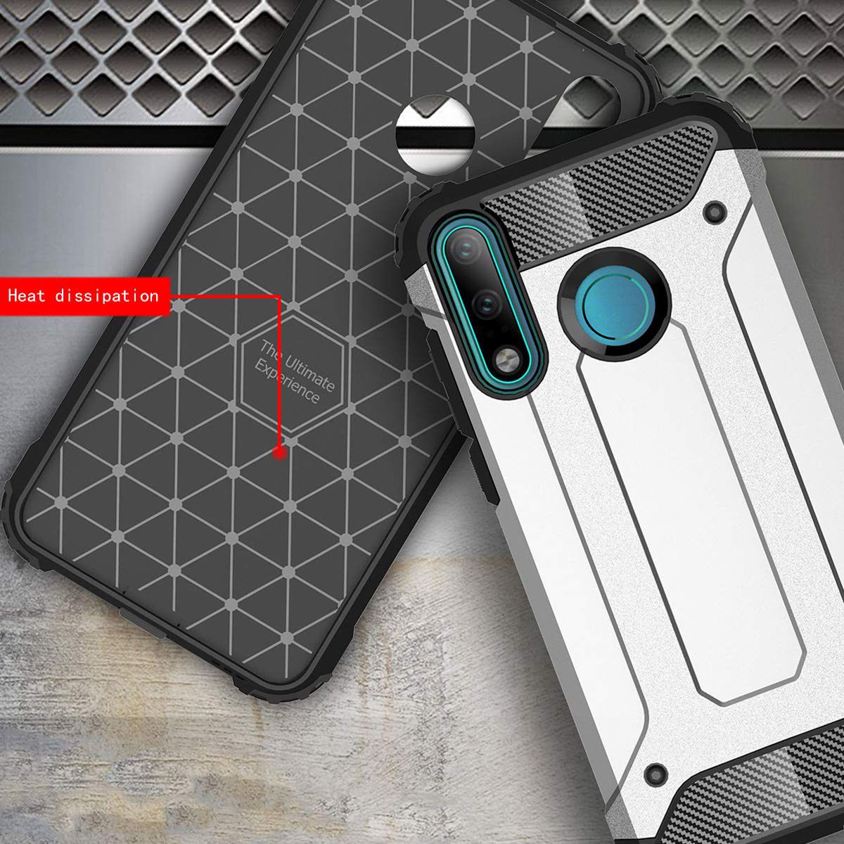 Huawei P30 Lite Hoesje Shock Proof Hybride Backcover Wit afbeelding 3