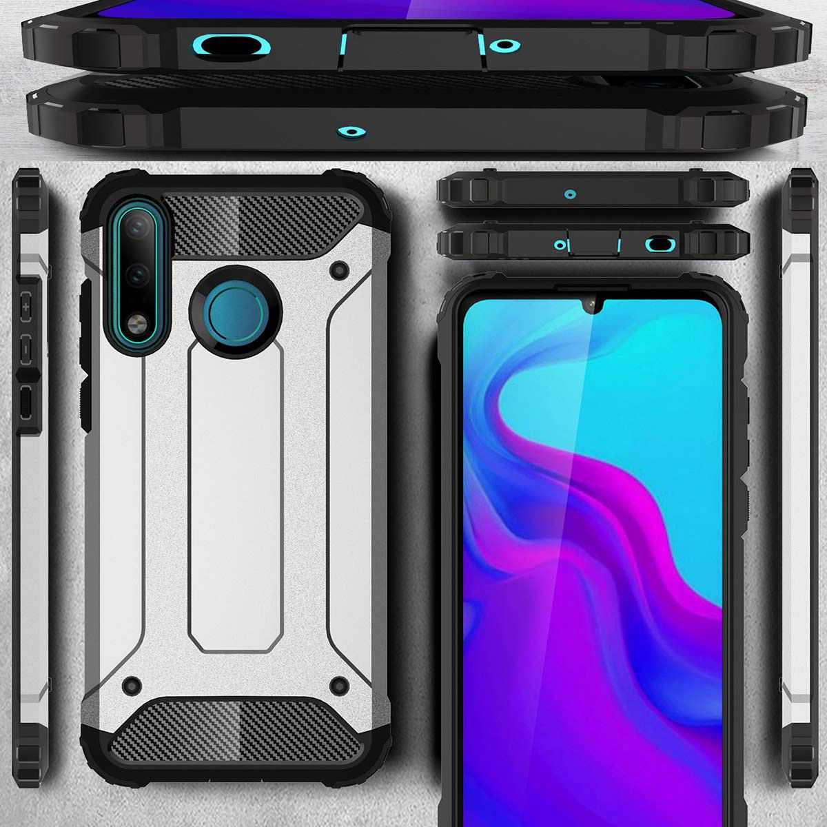 Huawei P30 Lite Hoesje Shock Proof Hybride Backcover Wit afbeelding 4