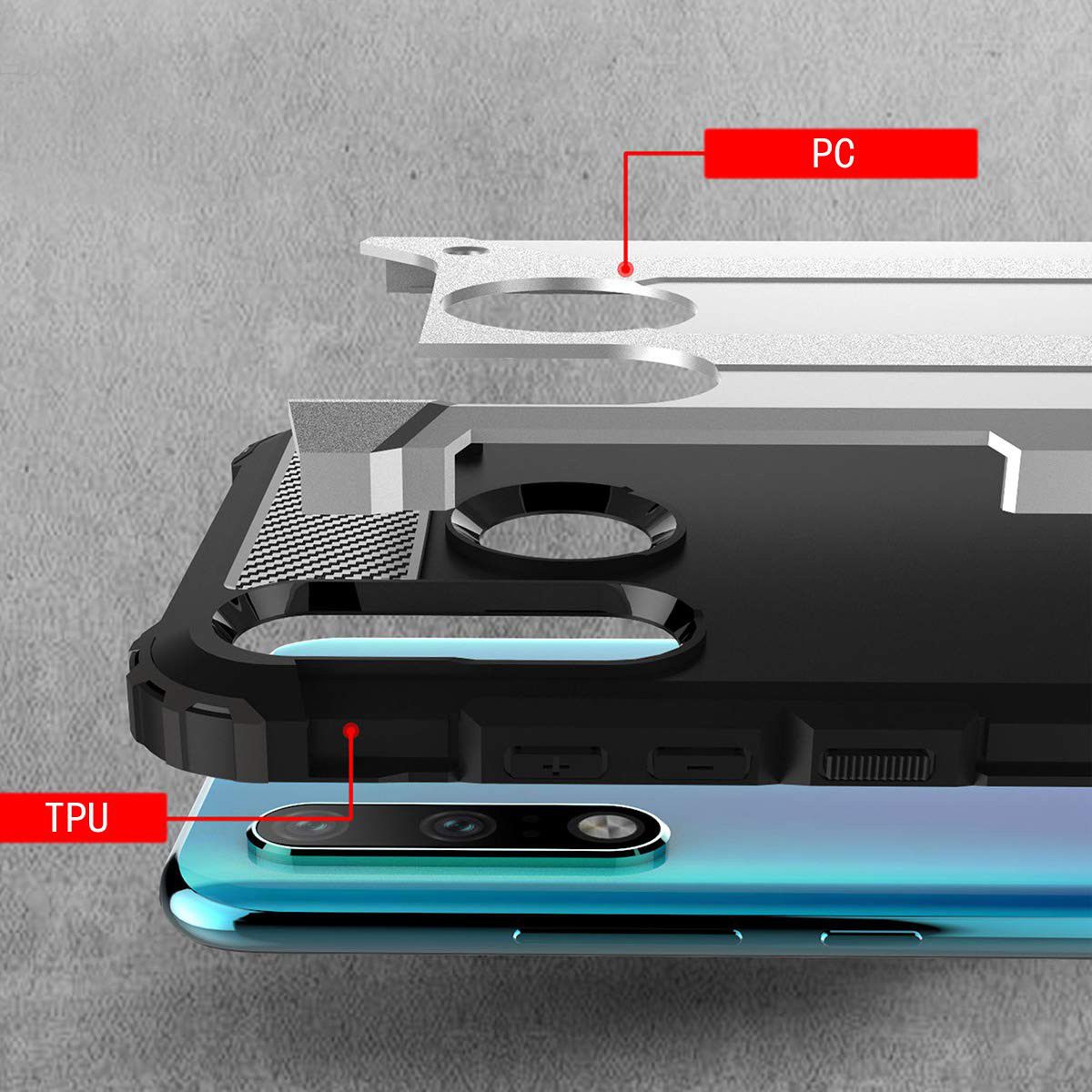 Huawei P30 Lite Hoesje Shock Proof Hybride Backcover Wit afbeelding 5