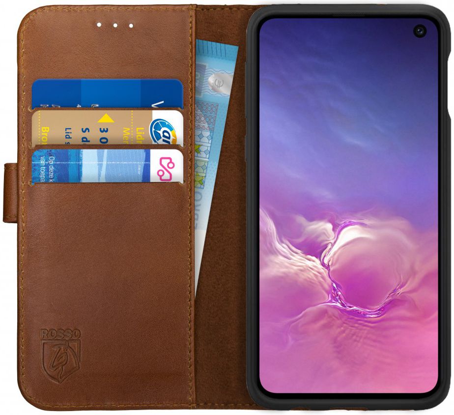 Rosso Deluxe Samsung Galaxy S10E Hoesje Echt Leer Book Case Bruin afbeelding 1