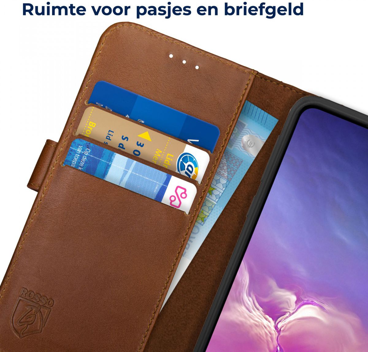 Rosso Deluxe Samsung Galaxy S10E Hoesje Echt Leer Book Case Bruin afbeelding 5