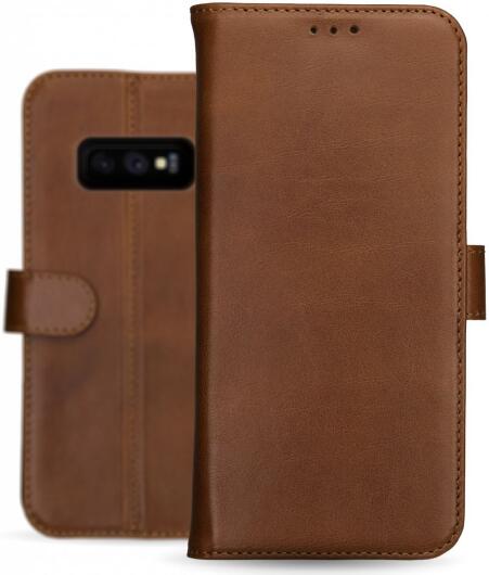 Rosso Deluxe Samsung Galaxy S10E Hoesje Echt Leer Book Case Bruin afbeelding 13