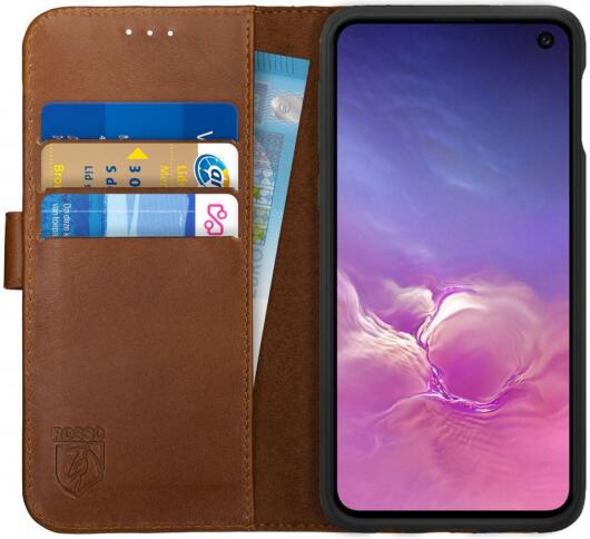 Rosso Deluxe Samsung Galaxy S10E Hoesje Echt Leer Book Case Bruin afbeelding 1