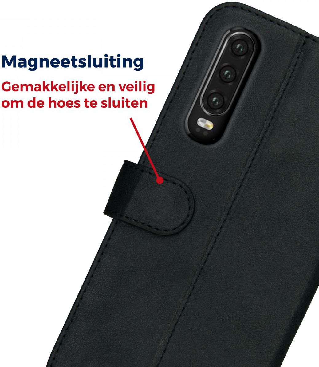 Rosso Deluxe Huawei P30 Hoesje Echt Leer Book Case Zwart afbeelding 5