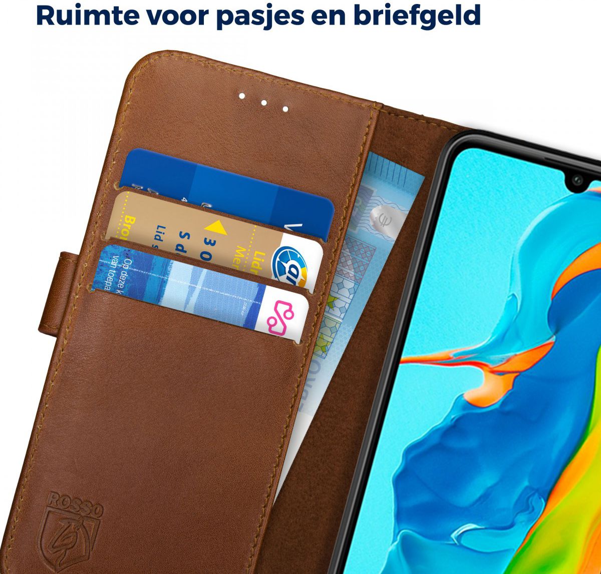 Rosso Deluxe Huawei P30 Lite Hoesje Echt Leer Book Case Bruin afbeelding 8