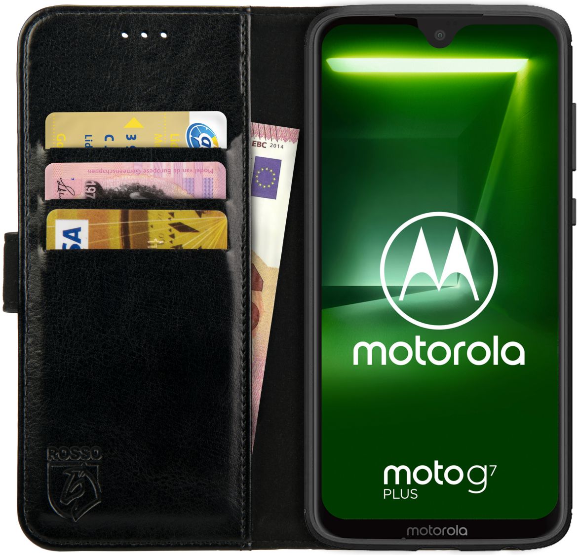 Rosso Element Motorola Moto G7 Plus Hoesje Book Cover Zwart afbeelding 1