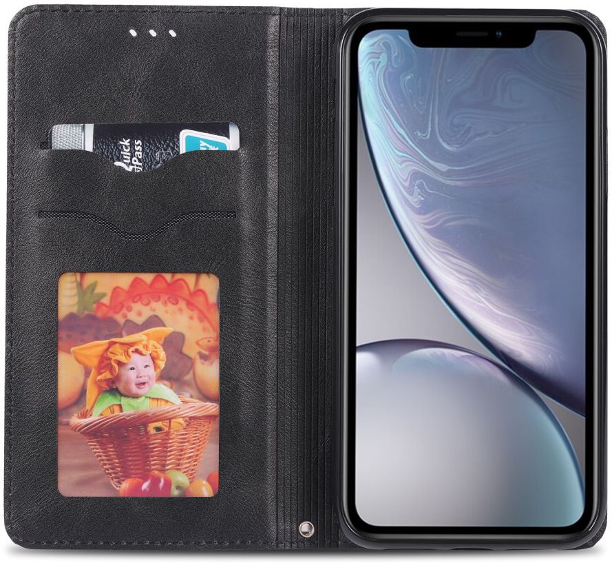 Apple iPhone XR Retro Portemonnee Hoesje Zwart afbeelding 2