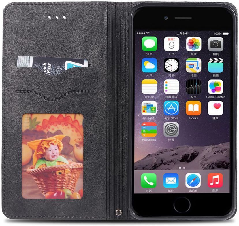 Apple iPhone 7 Plus / 8 Plus Retro Portemonnee Hoesje Zwart afbeelding 4