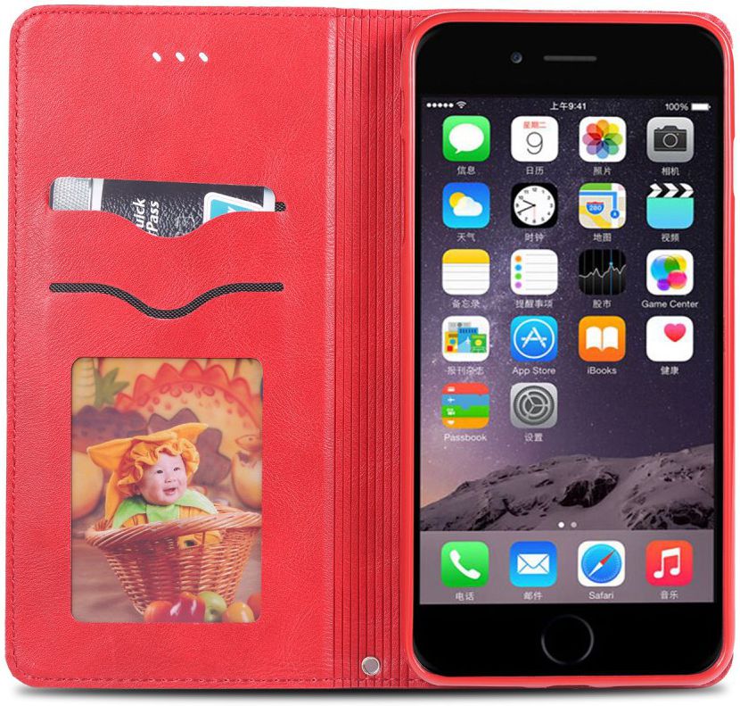 Apple iPhone 7 Plus / 8 Plus Retro Portemonnee Hoesje Rood afbeelding 4