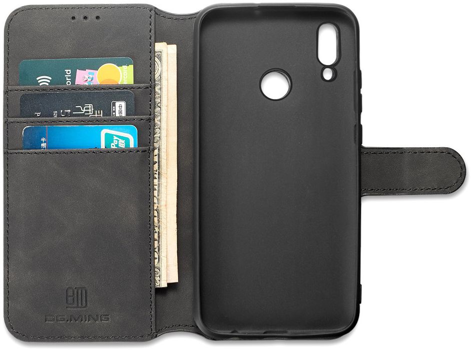 Huawei P Smart (2019) Retro Stijl Wallet Hoesje Zwart afbeelding 2