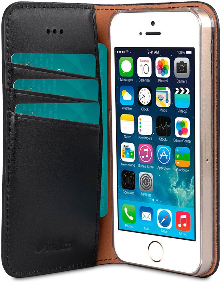 Melkco Italian Cowhide Apple iPhone 5 / 5S / SE Book Case Zwart afbeelding 1