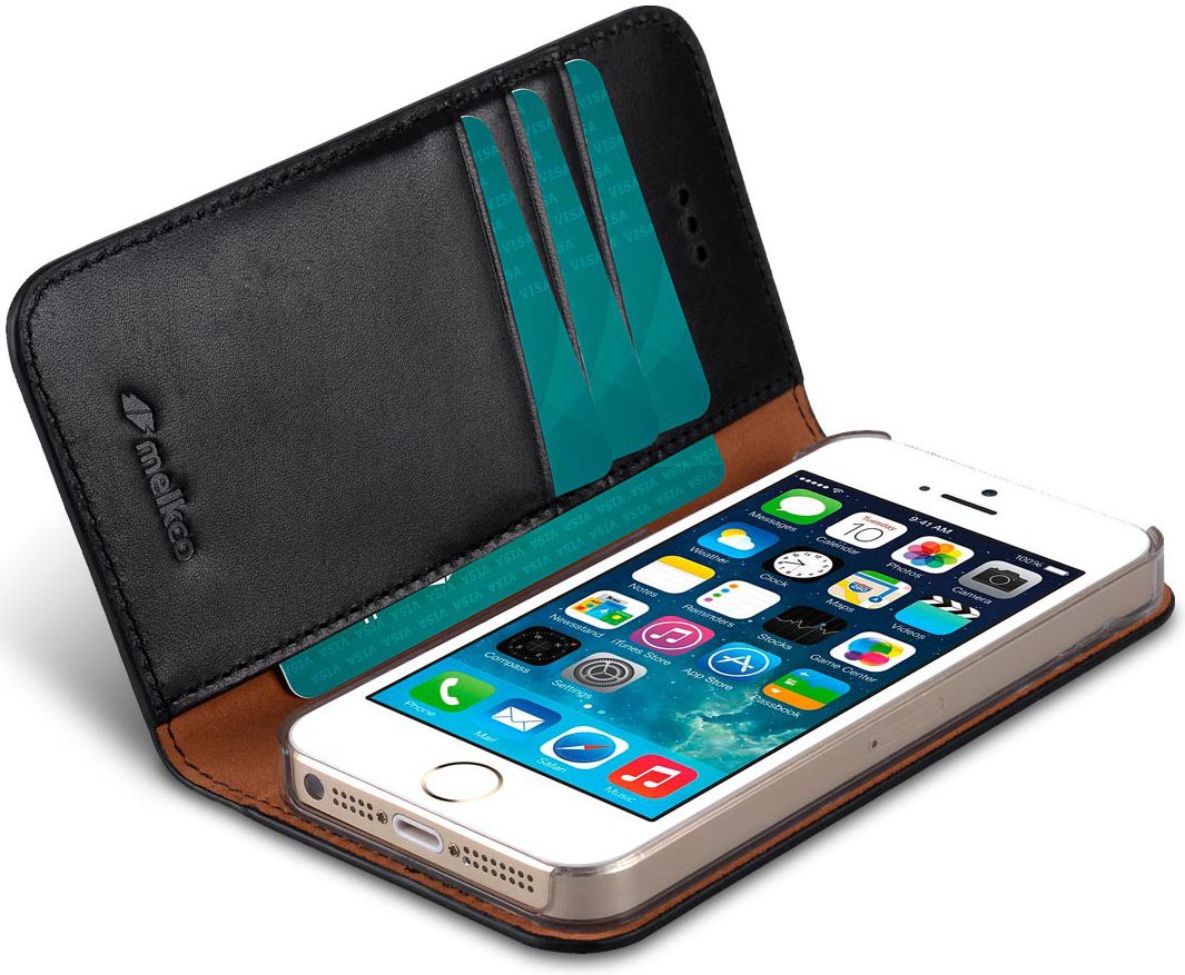 Melkco Italian Cowhide Apple iPhone 5 / 5S / SE Book Case Zwart afbeelding 3