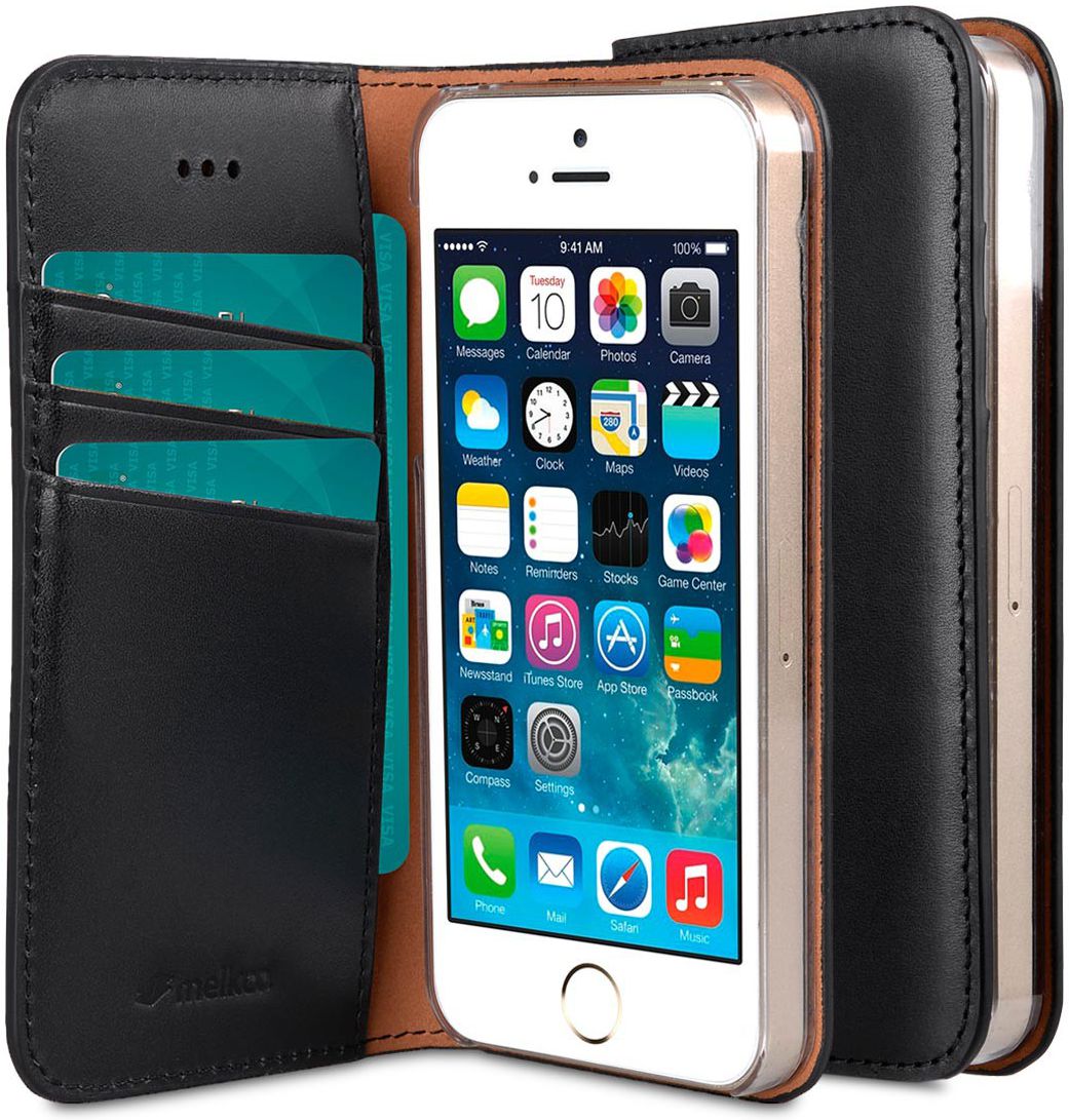Melkco Italian Cowhide Apple iPhone 5 / 5S / SE Book Case Zwart afbeelding 4