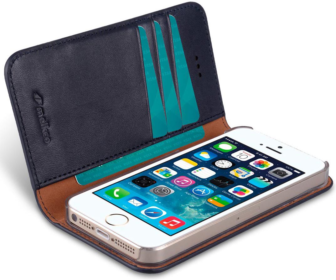 Melkco Italian Cowhide Apple iPhone 5 / 5S / SE Book Case Blauw afbeelding 3