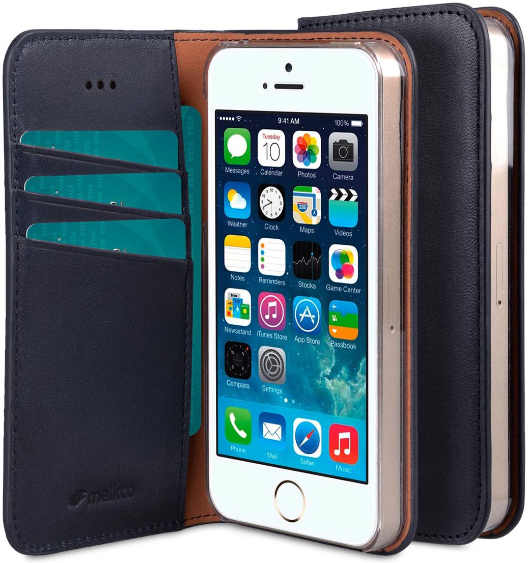 Melkco Italian Cowhide Apple iPhone 5 / 5S / SE Book Case Blauw afbeelding 5
