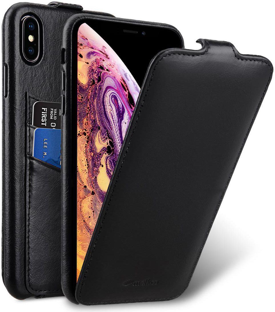Melkco Elite Apple iPhone XS Max Flip Case Echt Leer Zwart afbeelding 1