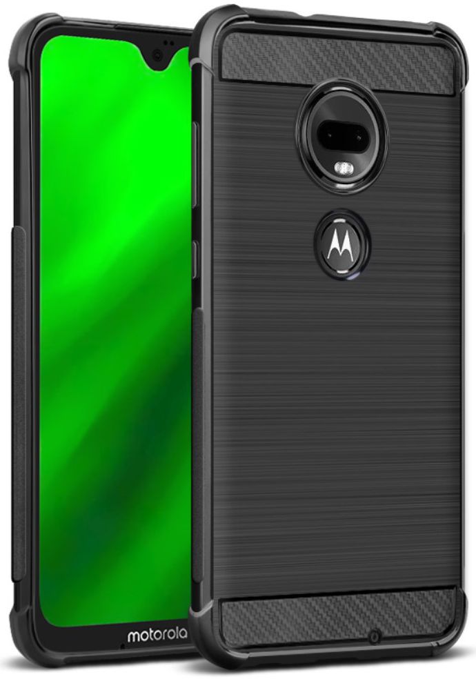 Motorola Moto G7 Geborsteld Carbon TPU Hoesje Zwart afbeelding 1