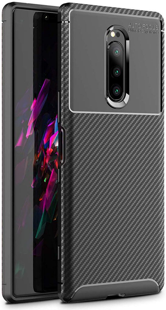 Sony Xperia 1 Siliconen Carbon Hoesje Zwart afbeelding 1